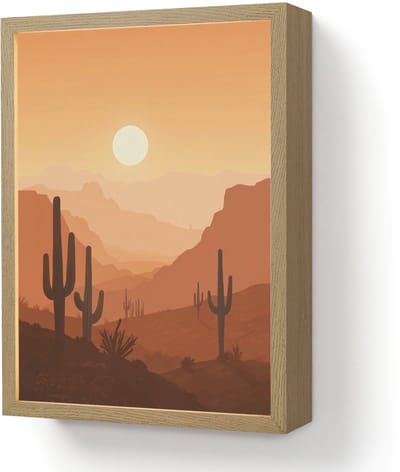 Wandlamp 30x40 cm - Oplaadbaar - Landschap - Woestijn - Cactussen - Zon - Wandlampen binnen woonkamer - Slaapkamer lamp - Decoratieve nachtlamp - Vloerlamp draadloos