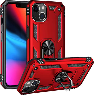 Ring Armor - Hoes met Kickstand Ring Geschikt voor: iPhone 13 - Rood - Draaibare standaard - Magneet - ZT Accessoires