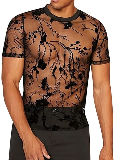 Doorschijnend Heren T-shirt - Sexy - Mesh - Shirt - Festival - Mannen - Maat M