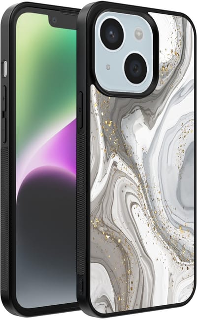 Smartphonica Telefoonhoesje geschikt voor iPhone 14 met marmer opdruk - TPU backcover case marble design - Zilver geschikt voor iPhone 14