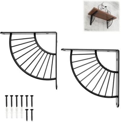 2-stuks Metalen zwevende plankdrager - Moderne plankdragers - Wandplankdrager - Waaiervormige plankdrager - Plankbevestiging - Decoratieve metalen plankdrager - Geschikt voor doe-het-zelf zwevende planken, opbergrekken, enz. - Zwart
