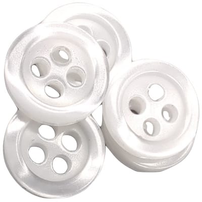 Knopen van imitatieparelmoer, 5 maten en 11 kleuren naar keuze, met 4 gaten van 2 mm, gemaakt en verzonden in Spanje, wit, maat 10 mm