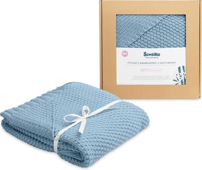 Gebreide Baby Deken - Swaddle deken met capuchon - 100% Bamboe - Cadeau - Blauw