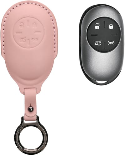 kwmobile leren autosleutel hoesje geschikt voor Fiat 500E 4-knops autosleutel - Als sleutelhanger met sleutelring - Echt leer in oudroze