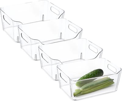 Excellent houseware Koelkast/keuken organizer mand/bak - 4x - transparant - kunststof - L23 x B16 x H9 cm - groente lade - 3 liter