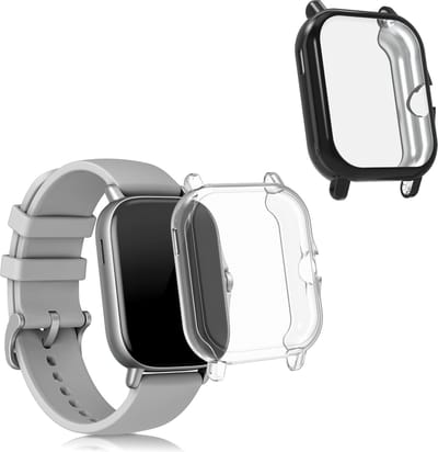 kwmobile 2x smartwatch hoes geschikt voor Huami Amazfit GTS 2 / Amazfit GTS 2e hoesje - Siliconen sporthorloge cover - Activity tracker case in zwart / transparant