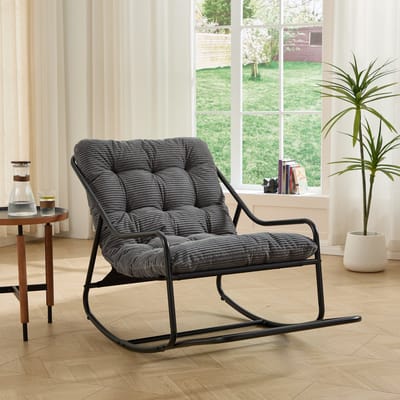 Schommelstoel Buiten - Comfortabele Tuin Schommelstoel - Moderne Relaxstoel - Lounge Tuinstoel - 75x116x82cm - Schommelen - Woonkamer Grijs