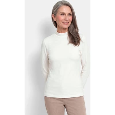 Shirt met lange mouwen en opstaande kraag, van katoen - gebroken wit - Gr. 19 van Goldner Fashion