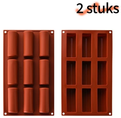 2-delige siliconen cakevorm - 9-vaks halfcilinder - ideaal voor chocolade, mousse & kleine cakes - antiaanbak & eenvoudig te ontvormen - 29,5 x 17 cm - rood