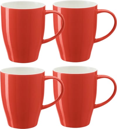 Bellatio Design Koffie mokken/bekers Paris - 4x - porselein - met oor - rood - 350 ml