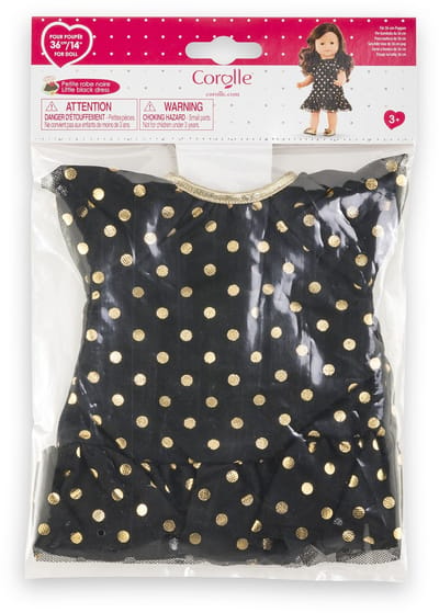 Corolle poppenjurk zwart met gouden stippen - feestelijke outfit 36cm.