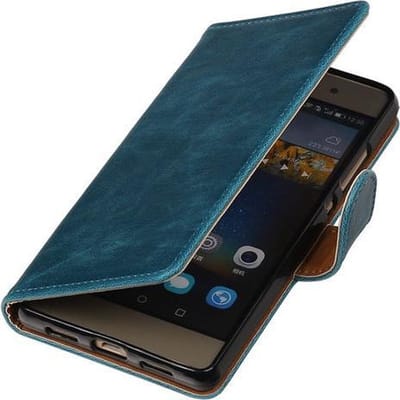 Blauw Pull-Up PU booktype wallet cover hoesje voor Huawei P9 Plus