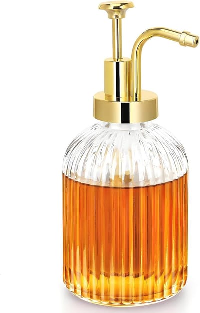 Dispenser van Glas, sirooppompdispenser met gouden pomp, glazen siroopfles, zoetstofdispenser van glas voor koffiesiroop, honing & siroop, koffie-accessoires voor koffiebar & thuis, 300