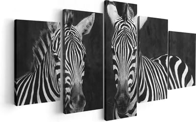 Artaza Canvas Schilderij Vijfluik Twee Zebra's - Zwart Wit - 100x50 - Foto Op Canvas - Canvas Print