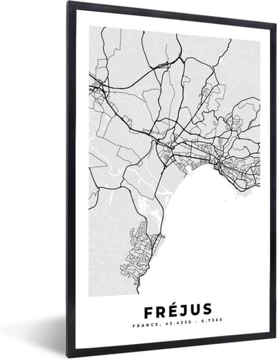 Fotolijst incl. Poster - Frankrijk - Fréjus - Stadskaart - Plattegrond - Kaart - 40x60 cm - Posterlijst