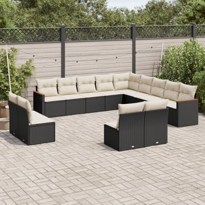 vidaXL - 13-delige - Loungeset - met - kussens - poly - rattan - zwart