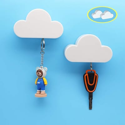 2 stuks magnetische sleutelhangers in wolkvorm voor aan de muur, sterke magneet om meerdere sleutels en sleutelhangers veilig op te hangen, schattige en originele woondecoraties, eenvoudig
