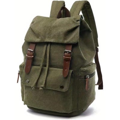 Sac à dos rétro en toile, robuste et durable, idéal pour les déplacements professionnels. vert d’armée