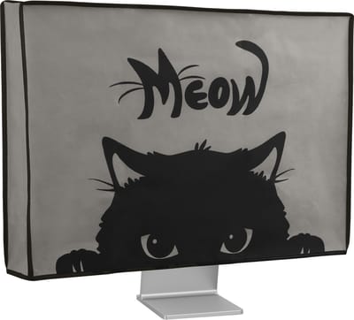 kwmobile beschermhoes monitor geschikt voor 24-26" Monitor - Computerscherm cover - Computer accessoires - PC scherm hoes in grijs / zwart - Kat Meow design