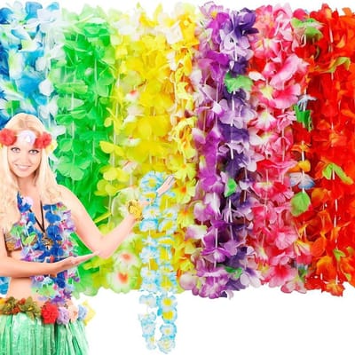 2450 100 Stuks Kleurrijke Hawaïaanse Slingers Kunstmatige Levendige Zijdebloem Ketting Strandvakantie Herbruikbare Nepbloem Slirpend Ketting yellow
