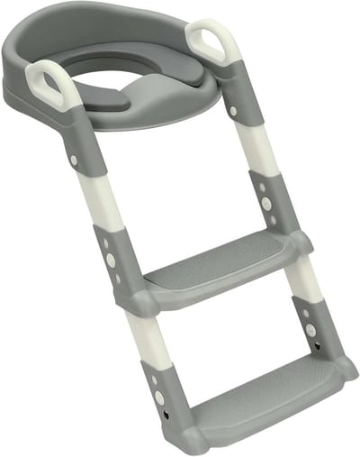 Kinder toilet trainer - Met opstapje - Zelfstandig zindelijk worden - Verstelbare hoogte - 34 x 34 cm - Grijs
