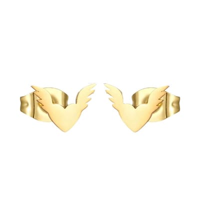 Aramat Jewels | Oorbellen | Stalen Hartjes Oorbellen 10x7mm - Goudkleur - Vleugels | | | |7mm | Staal | Kinderen, Volwassenen | Verkleurd niet