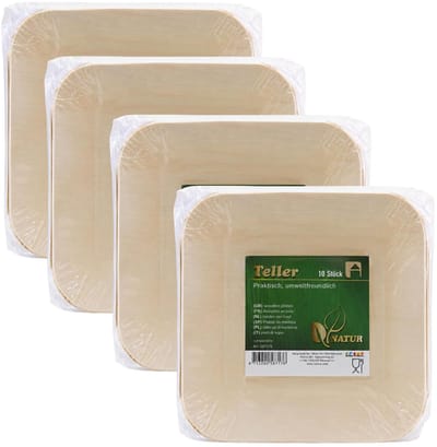 Humbert Taartbordjes - gebaksbordjes - van geperst hout karton - 40x - beige - vierkant - Dia 14 cm - party bordjes - wegwerp servies