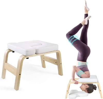 Yoga stoel - Bamboe Inversie stoel - Wit Kussen - Meditatie bankje - Hoofdstand bankje - Yoga kruk - Yoga oefening trainer - Yogastoel - Handstand Trainer - Omgekeerde Kruk / Stoel