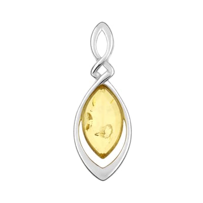 Cavill - Zilveren Hanger - 925 Sterling Zilver Gerhodineerd - Baltische Citroen Barnsteen Marquise Cabochon 1,375 ct - Elegant Tijdloos Design