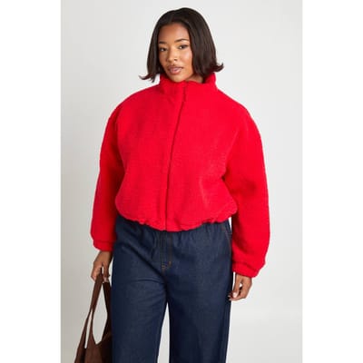 boohoo Dames Plus Zip-Up Teddy-jas | Red | Maat: 28