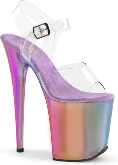 Pleaser - FLAMINGO808RMT Sandaal met enkelband, Paaldans schoenen - US 5 - 35 Shoes - Transparant/Regenboog