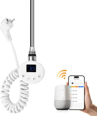 EMKE Elektrisch Verwarmingselement - Slimme Thermostaat - Week Timer - voor Handdoekradiator - 300W - Wit