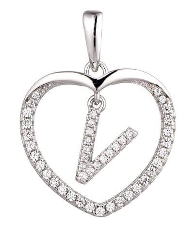 N3 Collecties 925 Hartje zilver Ketting met Hanger -Letter V