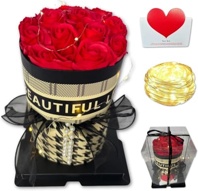 Luxe Rode Rozenboeket met LED Verlichting in Cadeaubox - Eeuwige Bloemen als Romantisch Geschenk