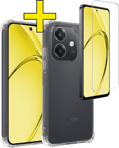Hoesje - Met Screenprotector - Geschikt voor OPPO A40 - Sterk & Shockproof - Siliconen Case - Back Cover - Telefoon Hoes - Shock Proof - Telefoonhoesjes - Transparant