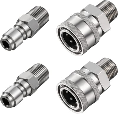 Hogedrukreiniger Koppeling - Snelle Adapter - Schoonmaak Werk - Roestvrij Staal - 4 Stuks - Zilverkleurig