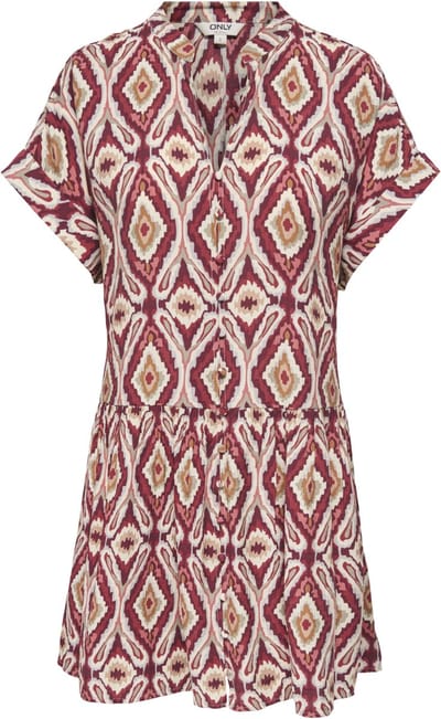 Only Jurk Onlelody Mikasi S/s Short Dress Wvn 15381130 Brick Red/abstract Squares Dames Maat - L