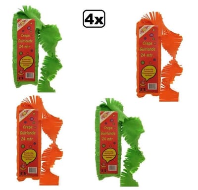 4x Crepe guirlande brandveilig oranje/groen 24 meter