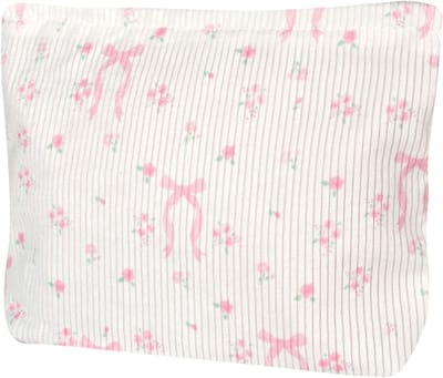 Schattige Make-up Tas voor Vrouwen met Strik - Kleine Cosmetica Bagage, Toilettas en Cadeau voor Reizen met Rozenprint en Aesthetische Stijl