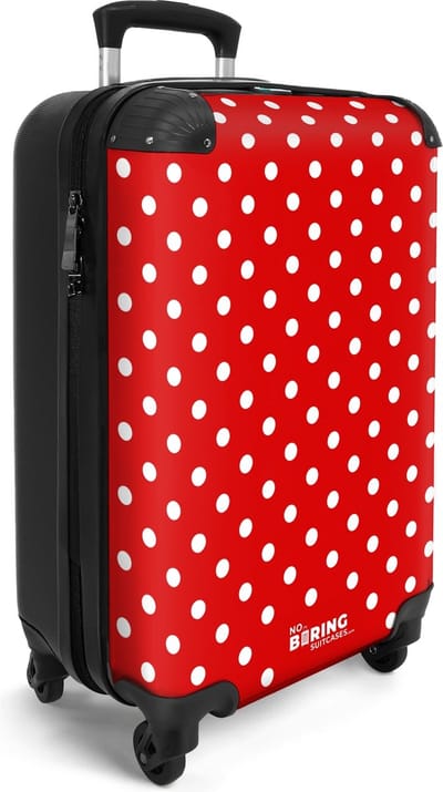 NoBoringSuitcases.com® - Handbagage koffer reizen lichtgewicht - Reiskoffer trolley - Rode rolkoffer op wieltjes met witte stippen - Valies carryon koffertje volwassenen - Past binnen 55x40x20 en 55x35x25