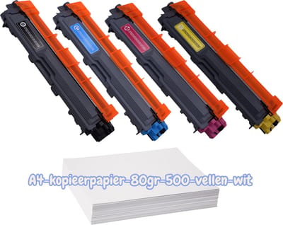 KATRIZ® Huismerk Toner TN241/TN242BK + TN245/TN246C + TN245/TN246M + TN245/TN246Y (4 stuks) + Kopieerpapier A4 80gr 500 vellen – Geschikt voor Brother DCP9015CDW, DCP9020CDW, HL3140CW, HL3150CDW, HL3170CDW, MFC9140CDN, MFC9330CDW, MFC9340CDW