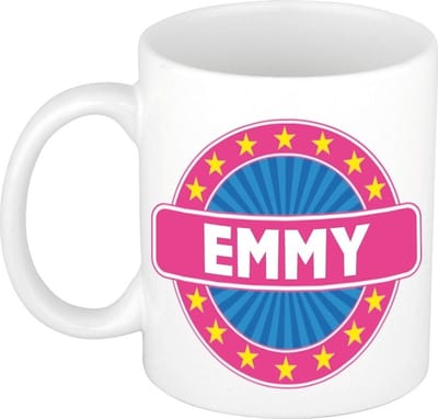 Bellatio Decorations - Emmy voornaam - koffiemok - beker - wit/roze - 300 ml - Cadeau - Dames - Collega - Moederdag - Verjaardag