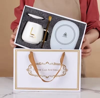 Flavers - Mug warmer - Stopcontact - stopcontact aansluiting - warmhoudplaat - Wit - Transparant - gift set - cup warmer - verwarmde onderzetter - Glas - koffie warmer - warmhouders - mug warmer set - kopje, mugwarmer en lepel - Moederdag cadeau
