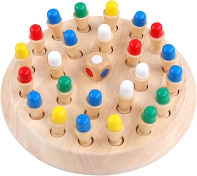 Memory Chess Houten Montessori Speelgoed voor Kinderen en Ouderen - Verbetert Geheugen en Kleurperceptie - Verjaardagscadeau voor Meisjes en Jongens