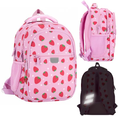 Roze, STARPAK THREE compartiment schoolrugzak voor meisjes, Kinderrugzak voor school, met reflectoren, in aardbei 40x29x20cm, 23 l
