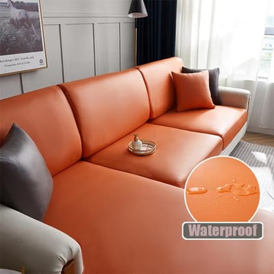 Housse de siège de canapé en cuir imperméable à l'eau Pu pour salon housse extensible Protection de meubles 15 couleurs unies housses de canapé Plus Size (L)-1pc orange