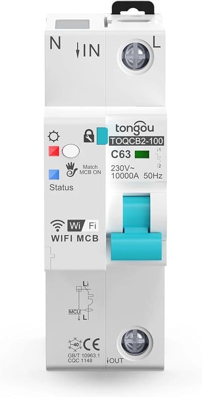 Slimme Stroomonderbreker - Wifi Schakelaar - App Bediening - Driefase Meting - 63 Ampere - Grijs