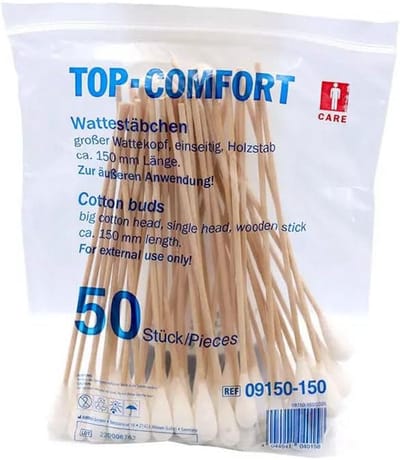 Grote wattenstaafjes met houten stok - Eenzijdige wattenkop, 50 stuks