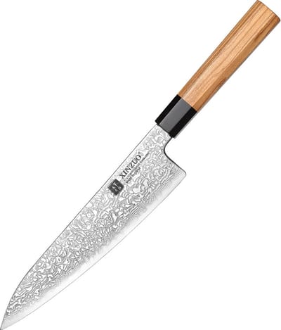 Professioneel Koksmes | Damascus staal (67 laags) | Octogonaal handvat van Olijfhout | Xinzuo PM8O Series