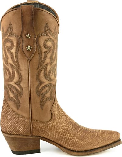 Mayura Boots Alabama 2524 Cognac Lavado/ Dames Westernlaars Spitse Neus 5 cm Hak Hoge Schacht Echt Leer Maat EU 37
